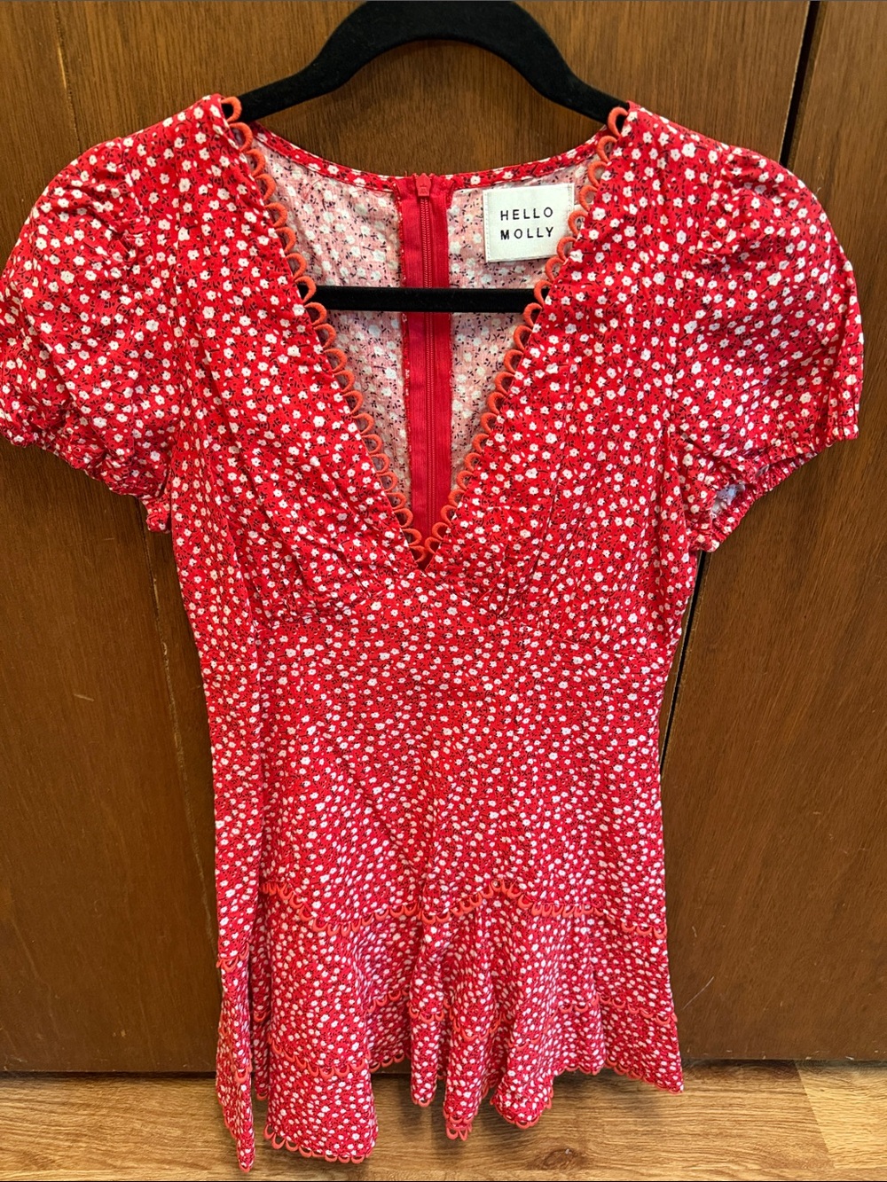 Hello Molly Red and White Floral V-Neck Mini Dress